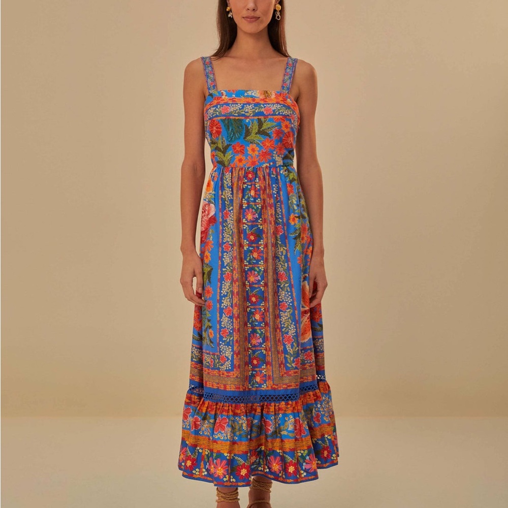 FARM RIO Stiched Garden Blue Maxi Dress size XS NWT